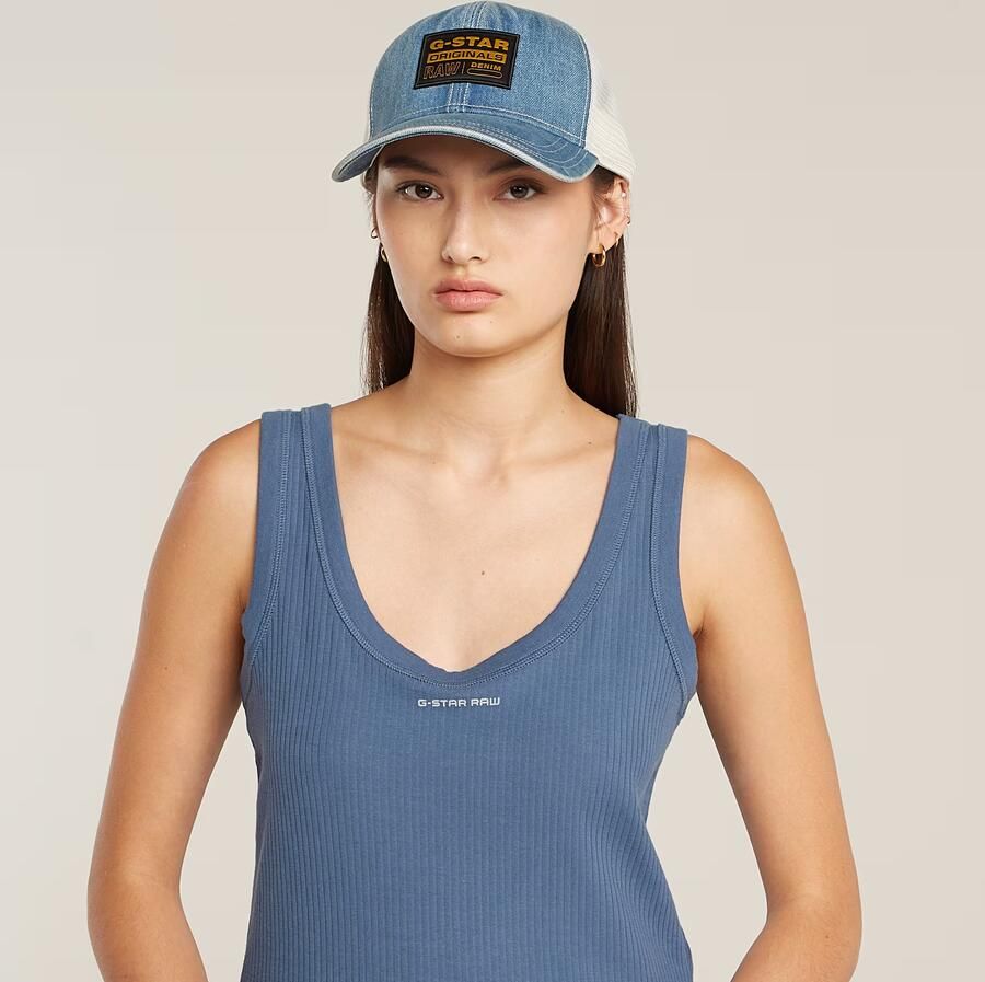 G-Star RAW Slim Rib Tanktop Midden blauw Dames - Foto 2
