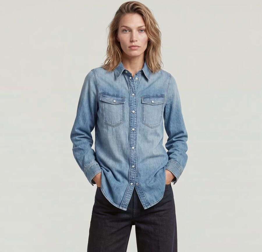 G-Star RAW Slim Western Overhemd Midden blauw Dames - Foto 3