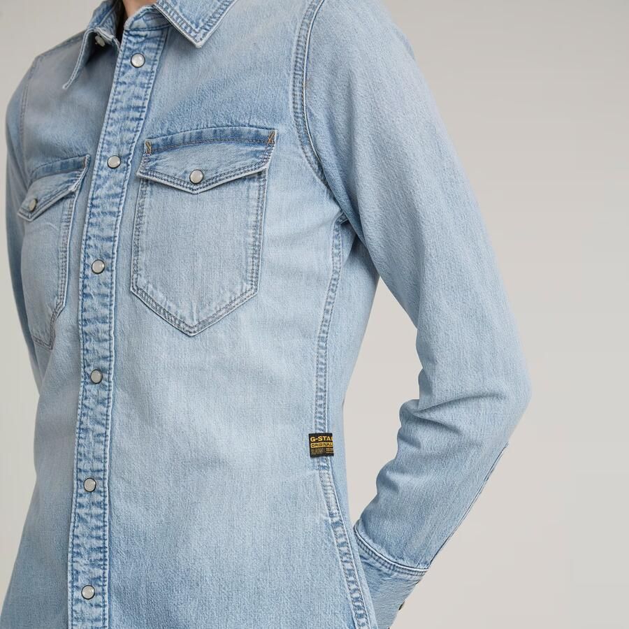 G-Star Raw Slim fit jeansblouse met paspelzakken op de borst model 'Western shirt' - Foto 5
