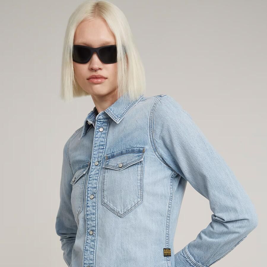 G-Star Raw Slim fit jeansblouse met paspelzakken op de borst model 'Western shirt' - Foto 6