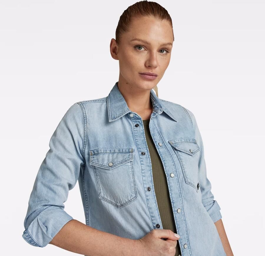 G-Star Raw Slim fit jeansblouse met paspelzakken op de borst model 'Western shirt' - Foto 7