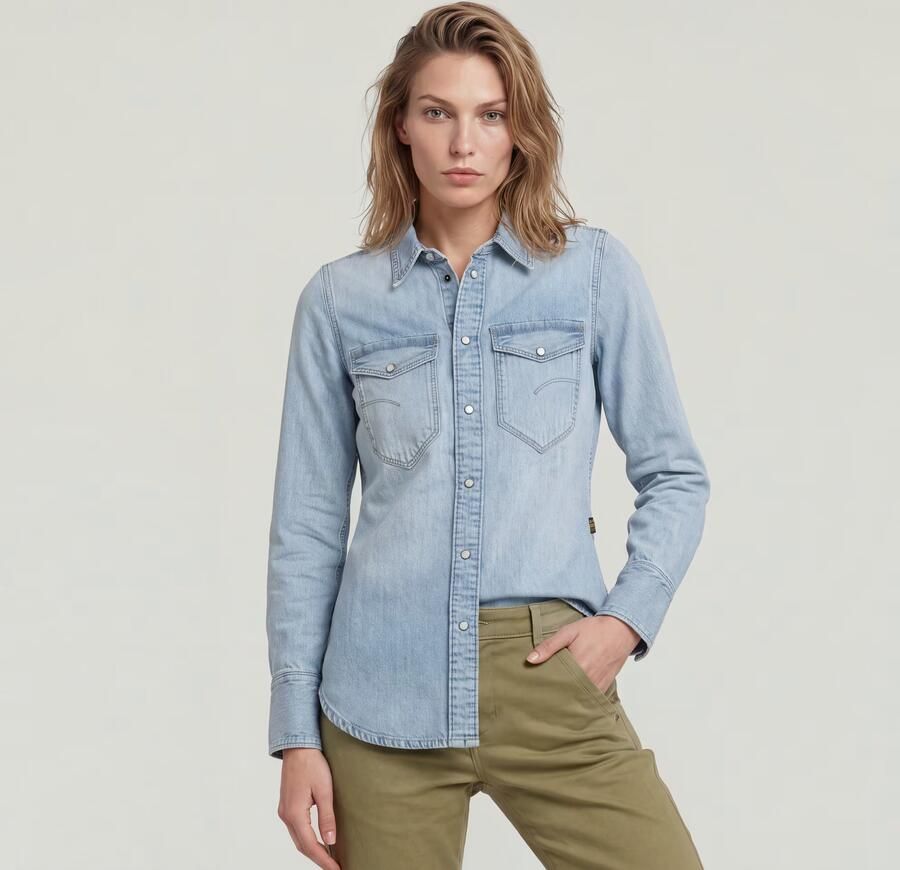 G-Star Raw Slim fit jeansblouse met paspelzakken op de borst model 'Western shirt' - Foto 8