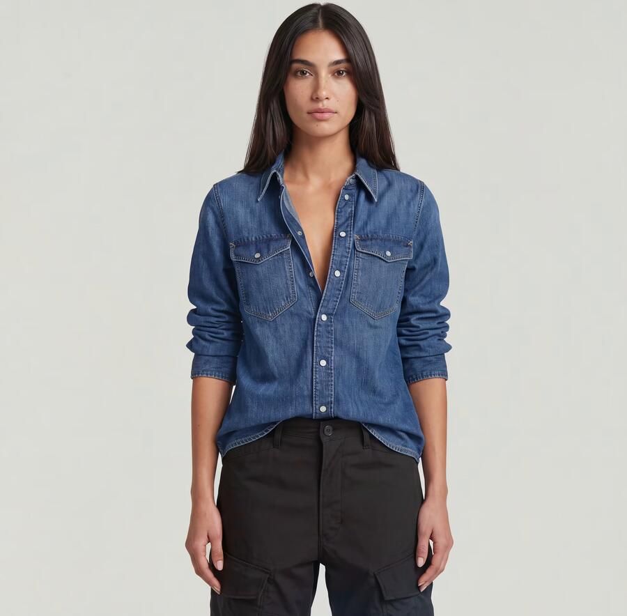 G-Star RAW Slim Western Shirt Midden blauw Dames - Foto 3