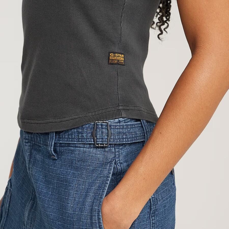 G-Star RAW Spaghetti Strap Rib Top Zwart Dames