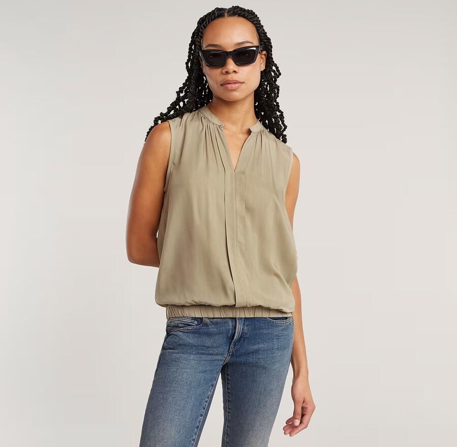 G-Star RAW Stand Up Collar Top Beige Dames - Foto 4