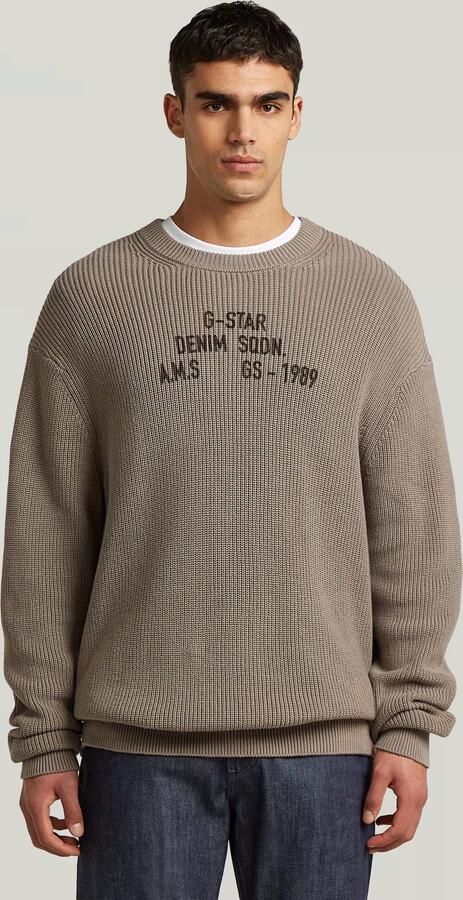 G-Star RAW Stencil Loose Graphic Gebreide Trui Beige Heren