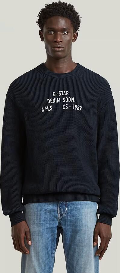 G-Star RAW Stencil Loose Graphic Gebreide Trui Donkerblauw Heren