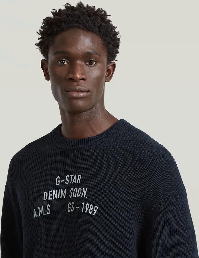 G-Star RAW Stencil Loose Graphic Gebreide Trui Donkerblauw Heren - Foto 4