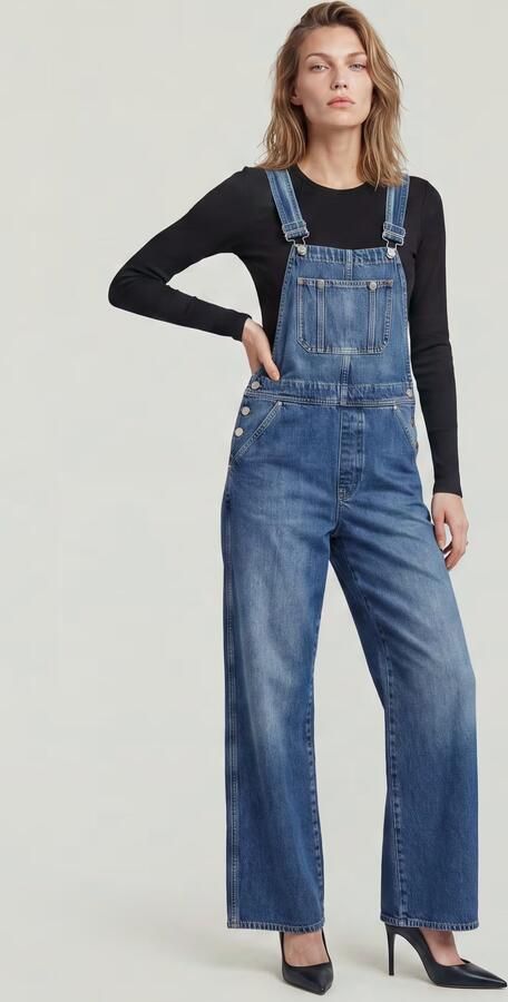 G-Star RAW Tuinbroek Straight Leg Dungaree met knopen aan de zijkanten - Foto 14