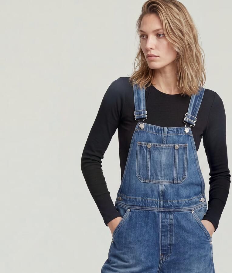 G-Star RAW Tuinbroek Straight Leg Dungaree met knopen aan de zijkanten - Foto 6