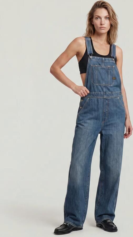 G-STAR denim Straight regular waist tuinbroek donkerblauw - Foto 9