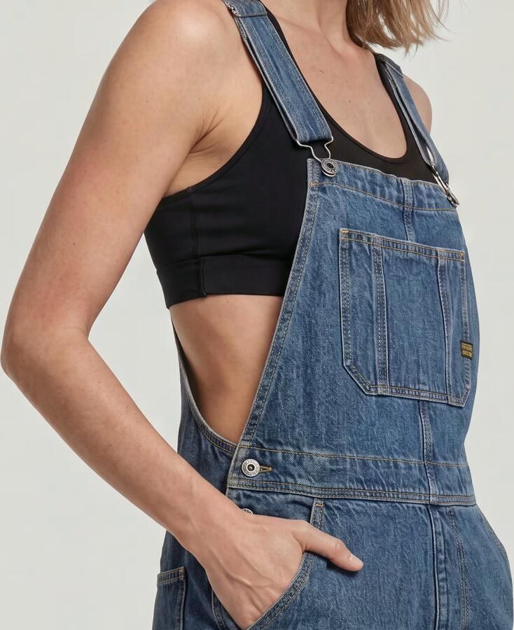 G-STAR denim Straight regular waist tuinbroek donkerblauw - Foto 5