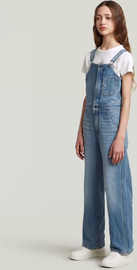 G-Star RAW Straight Leg Zip Tuinbroek Meisjes Lichtblauw meisjes - Foto 4