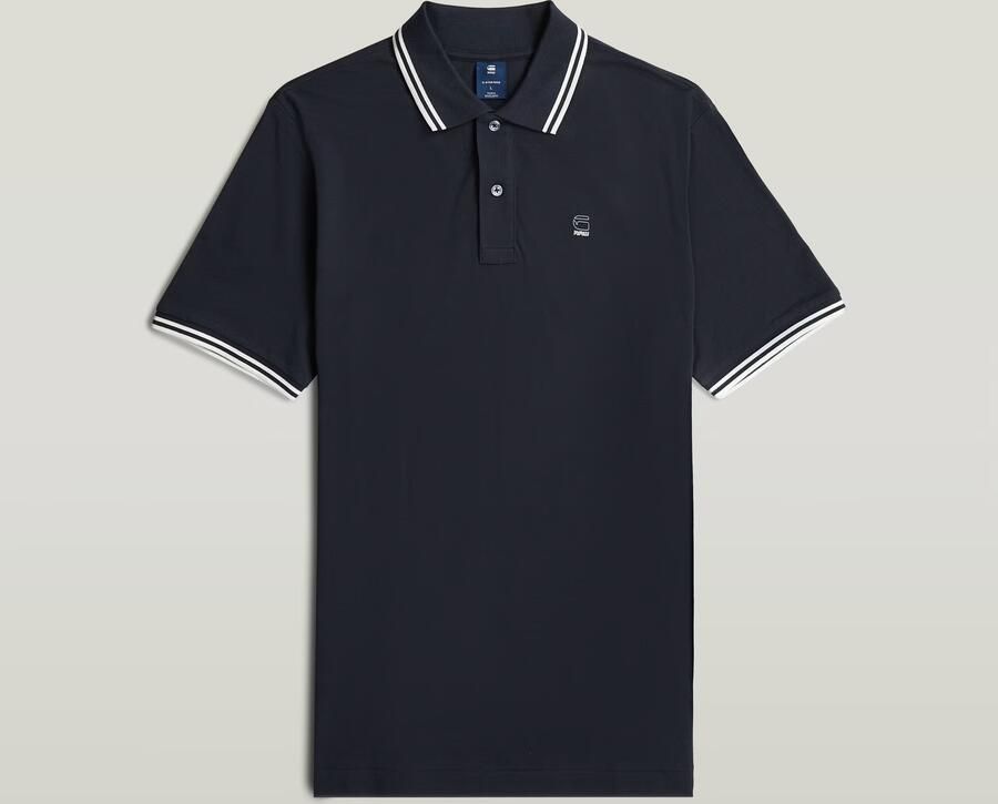 G-Star RAW Striped Collar Slim Polo Donkerblauw Heren