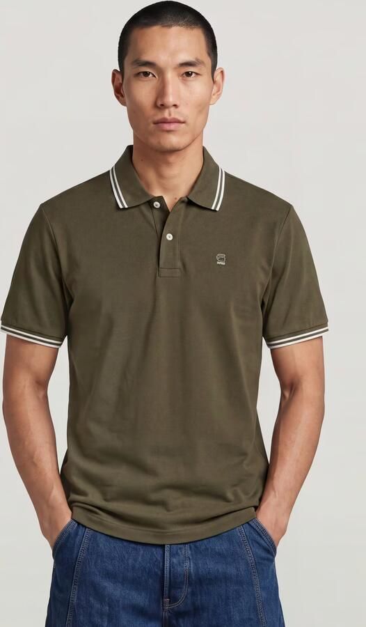 G-Star RAW Striped Collar Slim Polo Groen Heren - Foto 4