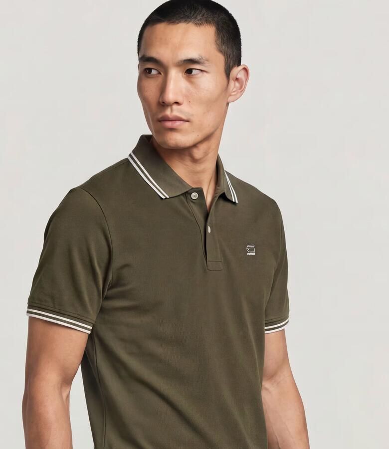G-Star RAW Striped Collar Slim Polo Groen Heren - Foto 3