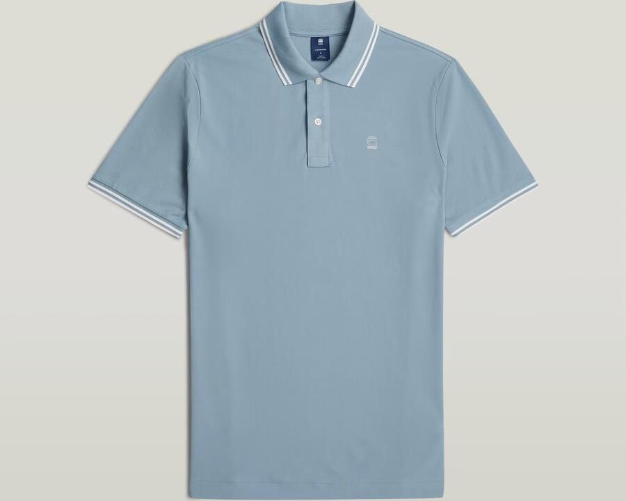 G-Star RAW Striped Collar Slim Polo Lichtblauw Heren