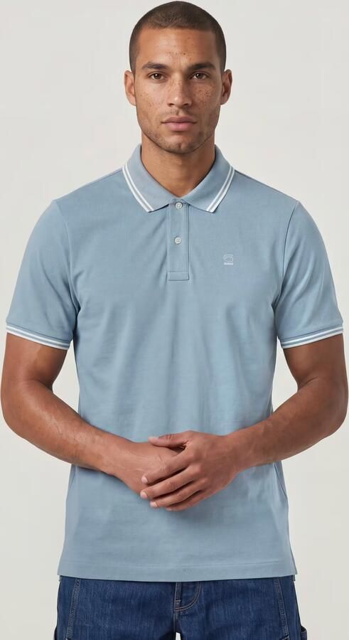 G-Star RAW Striped Collar Slim Polo Lichtblauw Heren - Foto 4