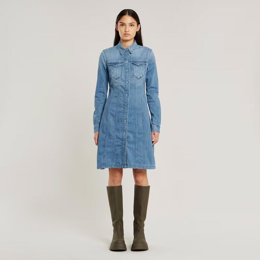 G-Star RAW Tacoma Jurk Slim Flare Midden blauw Dames - Foto 3