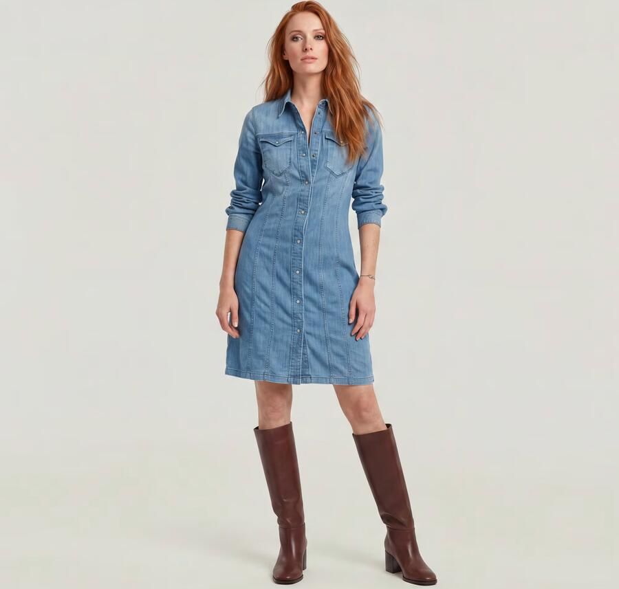G-Star RAW Tacoma Jurk Slim Flare Midden blauw Dames - Foto 4