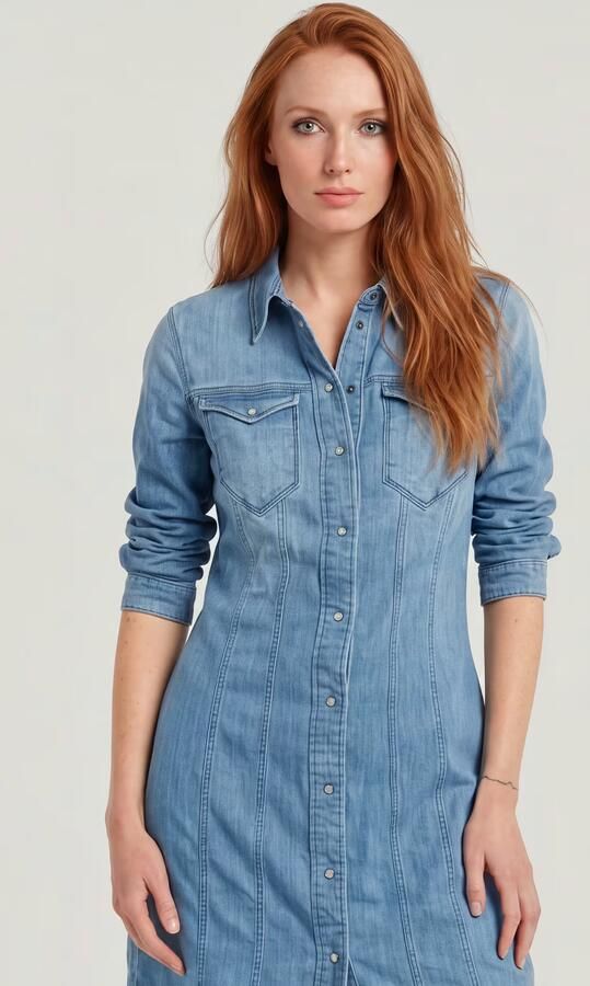 G-Star RAW Tacoma Jurk Slim Flare Midden blauw Dames - Foto 6