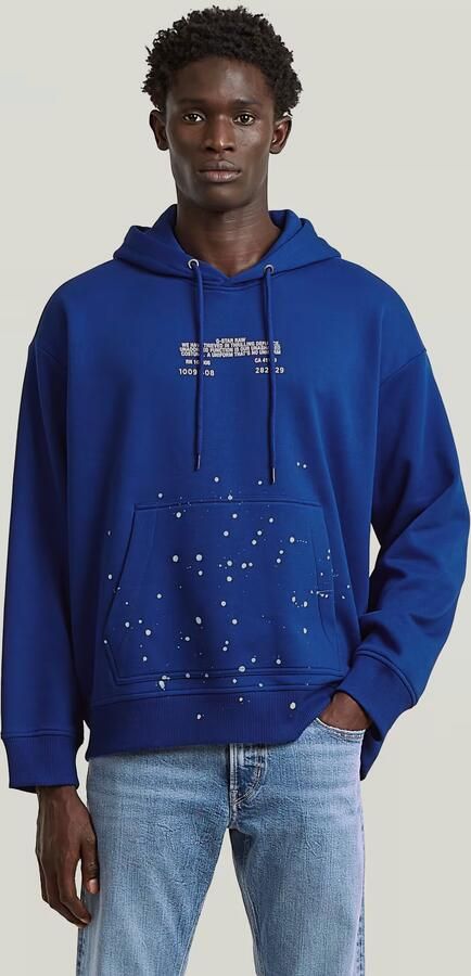 G-Star RAW Text Splatters Relaxed Hoodie Sweater Midden blauw Heren