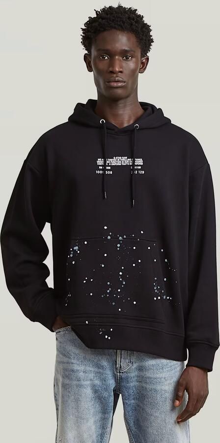 G-Star RAW Text Splatters Relaxed Hoodie Sweater Zwart Heren