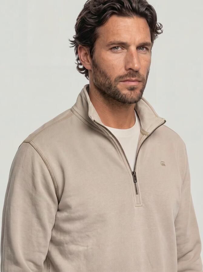G-Star RAW Unit Washed Half Zip Sweater Beige Heren