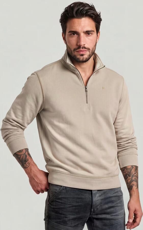 G-Star RAW Unit Washed Half Zip Sweater Beige Heren - Foto 8