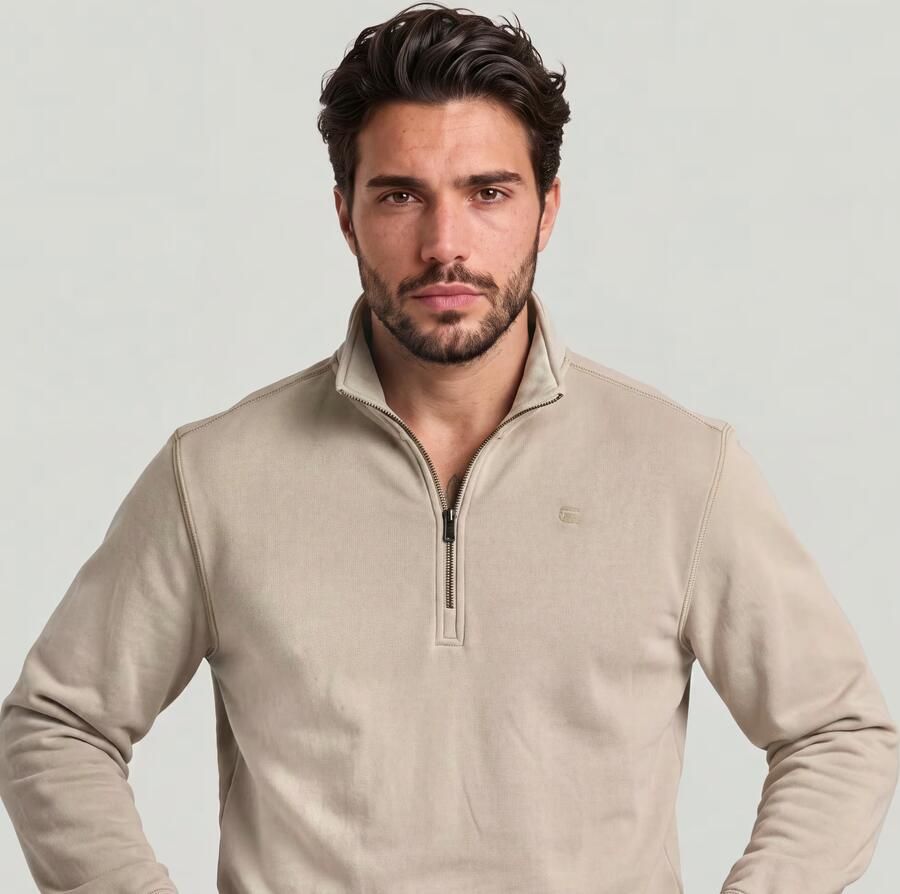 G-Star RAW Unit Washed Half Zip Sweater Beige Heren - Foto 2