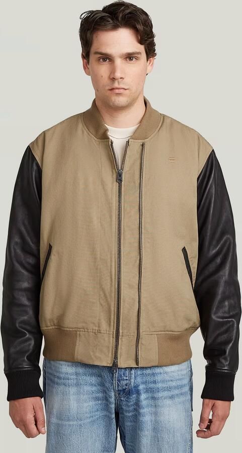 G-Star RAW Varsity Leather Jack Beige Heren