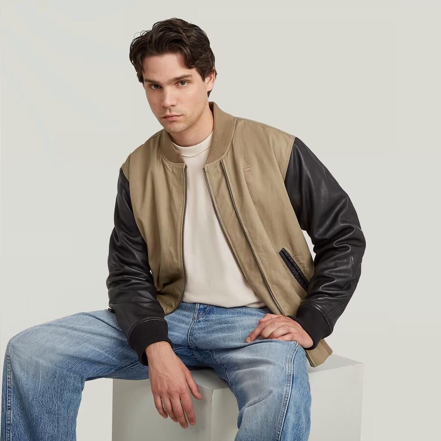 G-Star RAW Varsity Leather Jack Beige Heren - Foto 2