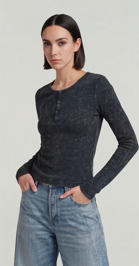 G-Star RAW Vintage Slim Henley T-Shirt Midden blauw Dames - Foto 7