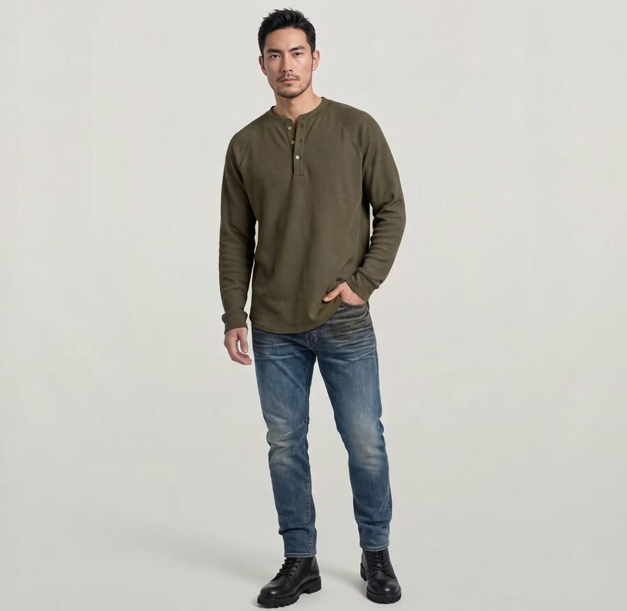 G-Star RAW Waffle Henley Relaxed Bruin Heren - Foto 3