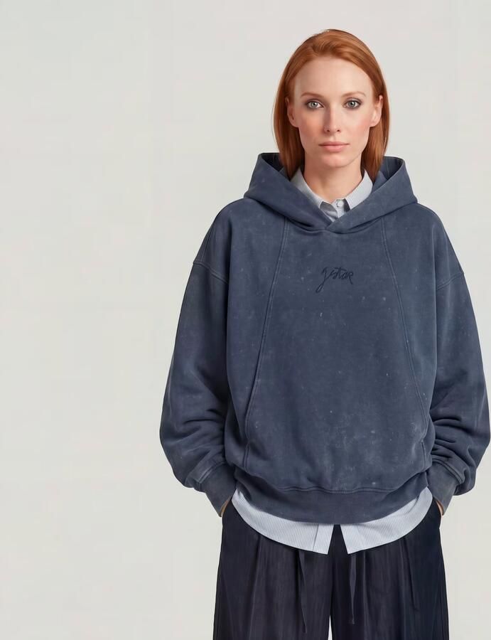 G-Star RAW Washed A-Line Script Hoodie Donkerblauw Dames - Foto 4