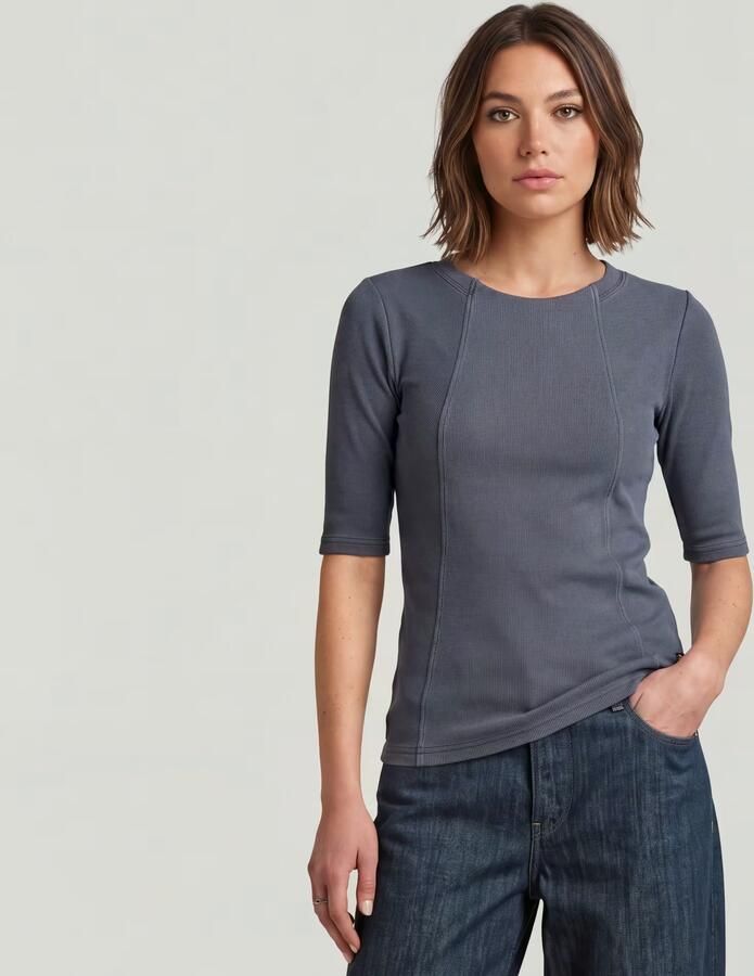 G-Star RAW Washed A-Line Slim Rib T-shirt Donkerblauw Dames - Foto 3