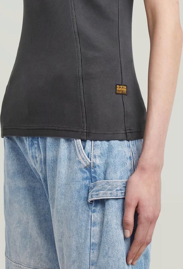 G-Star RAW Washed A-Line Slim Rib T-shirt Zwart Dames - Foto 3