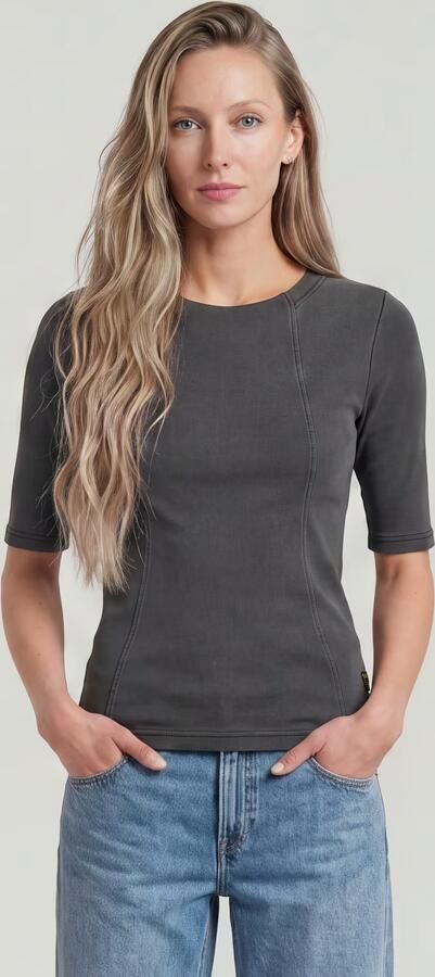 G-Star RAW Washed A-Line Slim Rib T-shirt Zwart Dames - Foto 5