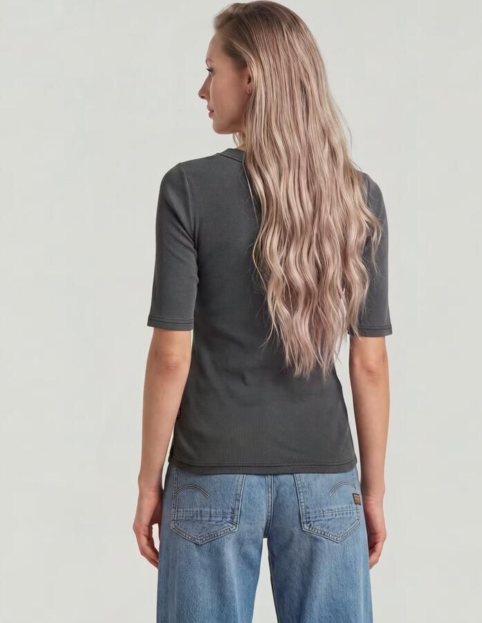 G-Star RAW Washed A-Line Slim Rib T-shirt Zwart Dames - Foto 3