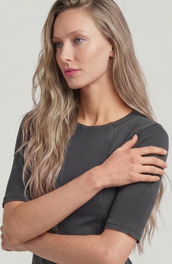 G-Star RAW Washed A-Line Slim Rib T-shirt Zwart Dames - Foto 4