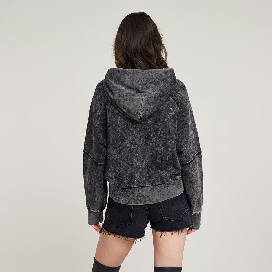 G-Star RAW Washed Embossed Oversized Hoodie Zwart Dames