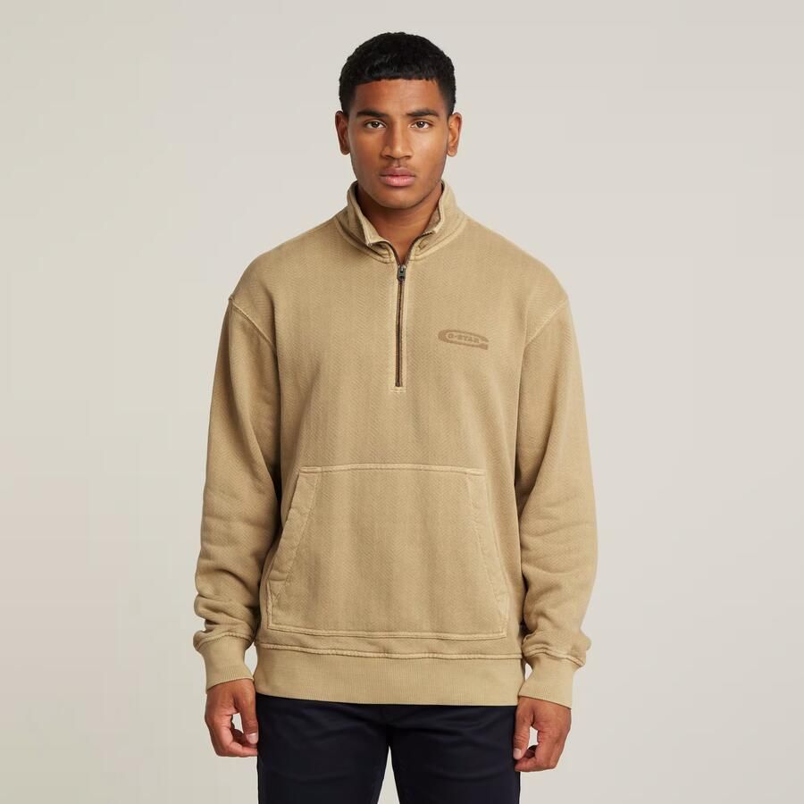 G-Star RAW Washed Half Zip Relaxed Sweater Beige Heren - Foto 7