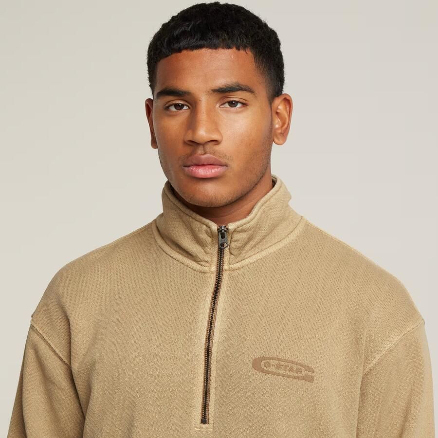 G-Star RAW Washed Half Zip Relaxed Sweater Beige Heren - Foto 3