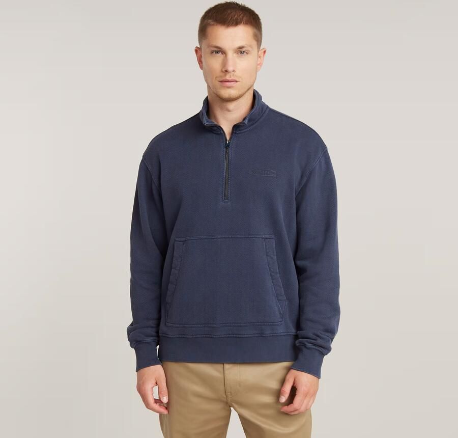G-Star RAW Washed Half Zip Relaxed Sweater Donkerblauw Heren - Foto 7