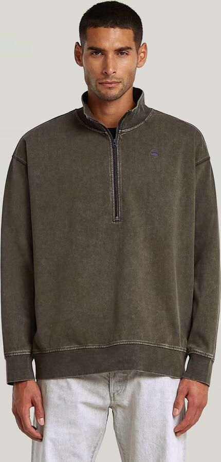 G-Star RAW Washed HB Relaxed Half Zip Sweater Grijs Heren