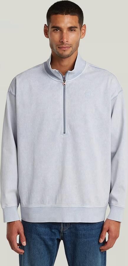 G-Star RAW Washed HB Relaxed Half Zip Sweater Lichtblauw Heren