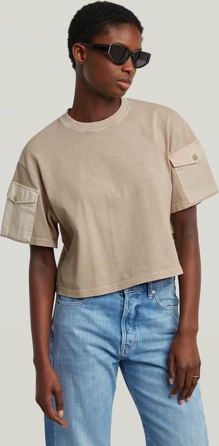 G-Star RAW Washed Mix Boxy Cropped T-shirt Beige Dames - Foto 5