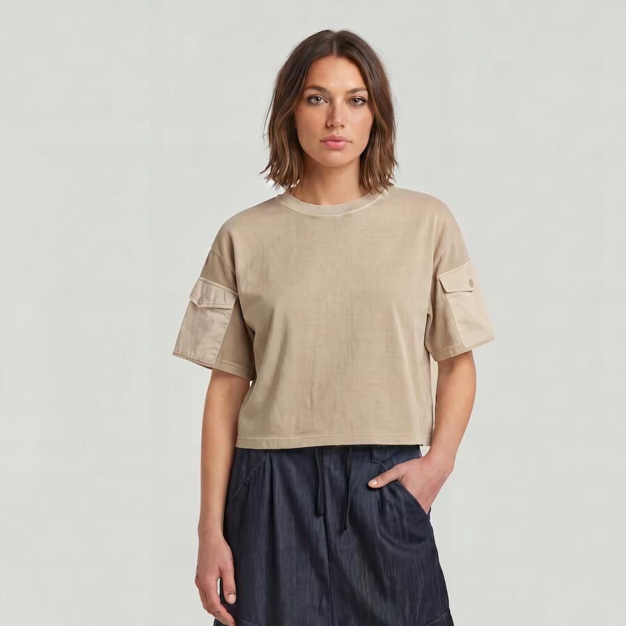 G-Star RAW Washed Mix Boxy Cropped T-shirt Beige Dames - Foto 3