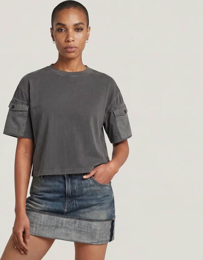 G-Star RAW Washed Mix Boxy Cropped T-shirt Zwart Dames - Foto 3