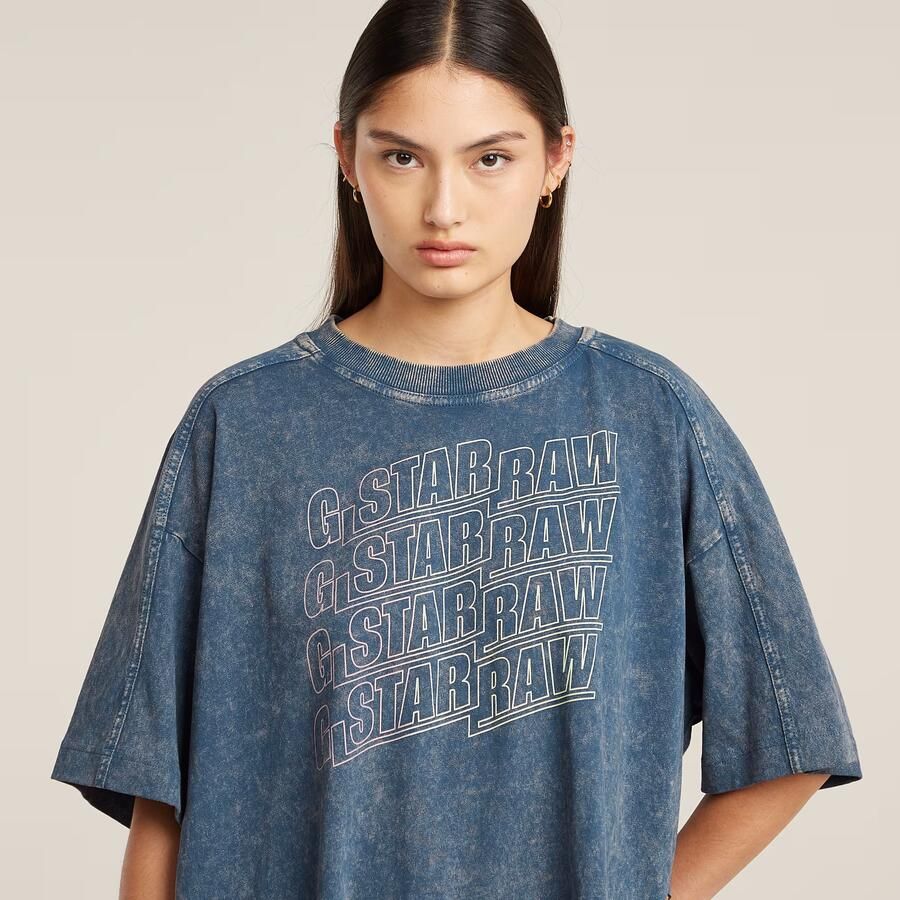 G-Star RAW Washed Multi Logo Oversized T-shirt Midden blauw Dames